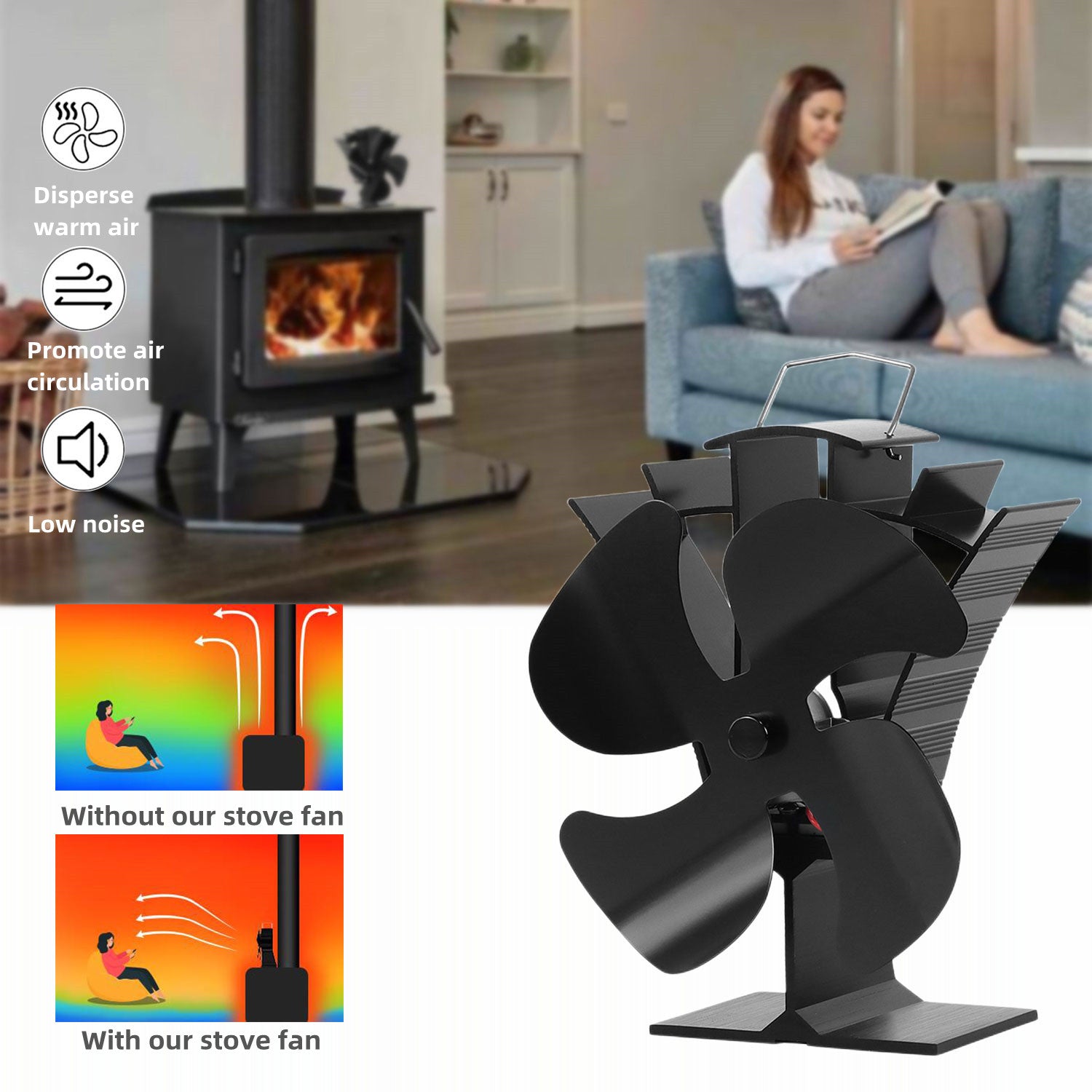Enhance Home Heating with a Heat Powered VODA Stove Fan FOR WOOD BURNER