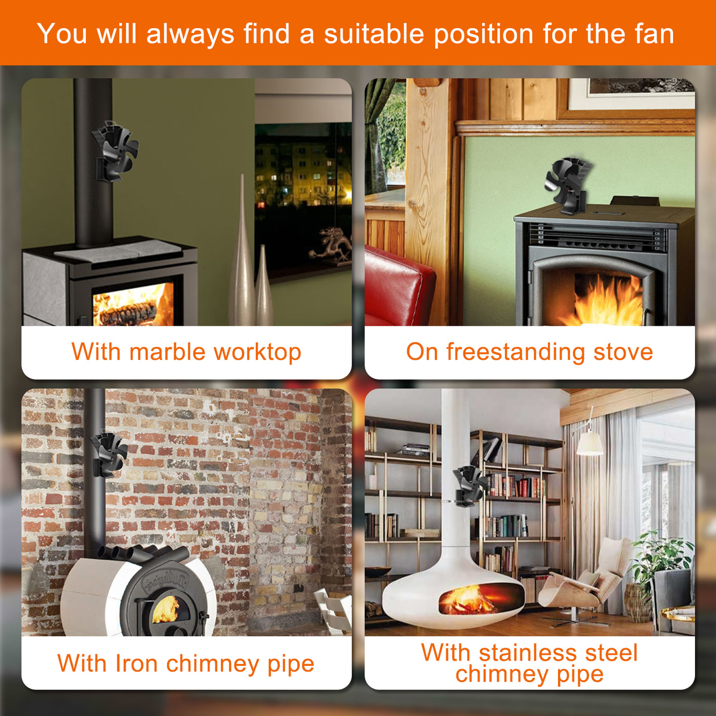 VODA 3-in-1 Wood Burning 4 Blades Heat Powered Fan with Magnet VODA SHOP