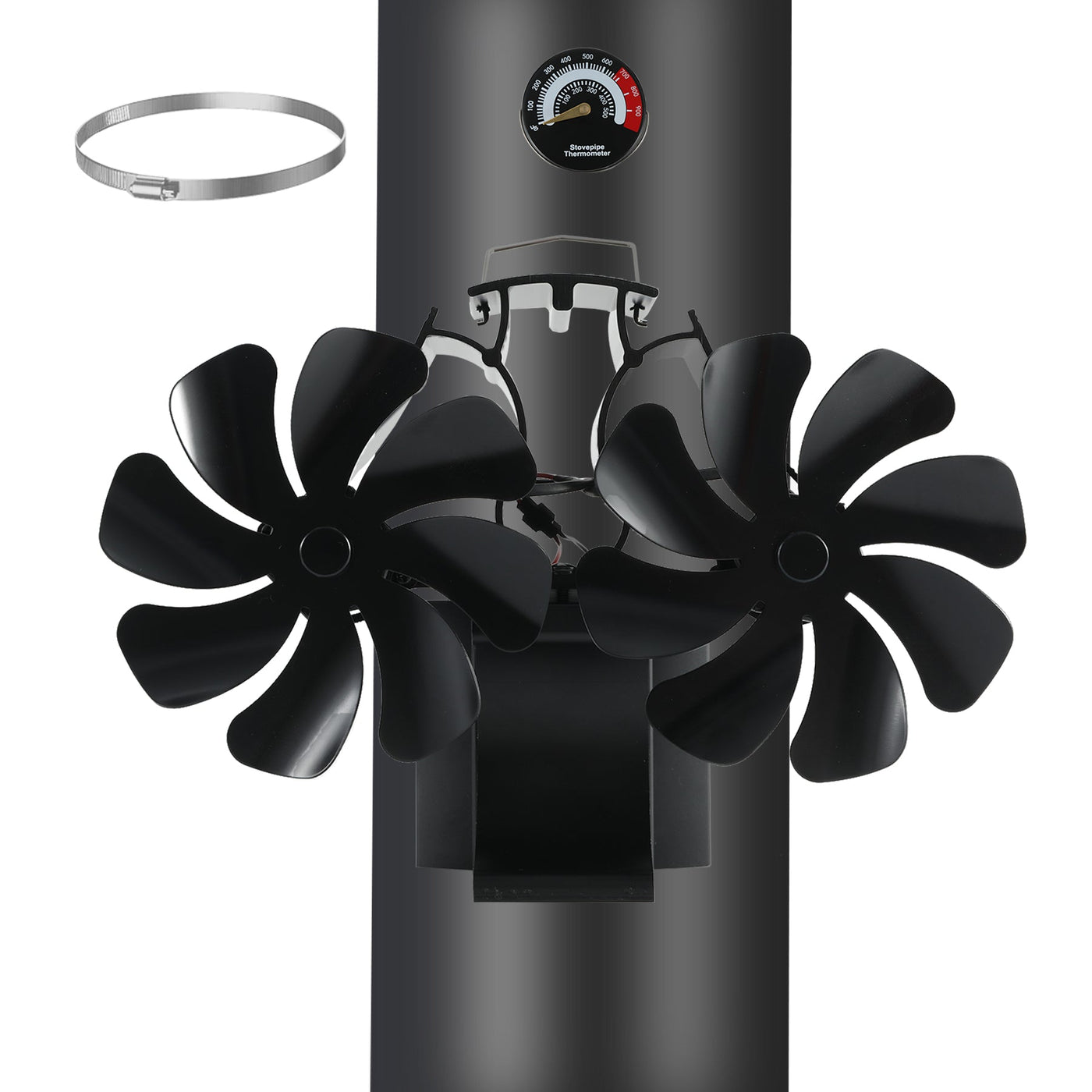 16 blades Magnetic Heat Powered 3-in-1 Fireplace Fan with Thermometer VODA SHOP