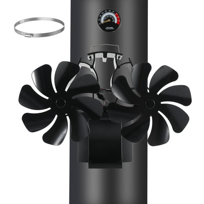 16 blades Magnetic Heat Powered 3-in-1 Fireplace Fan with Thermometer VODA SHOP