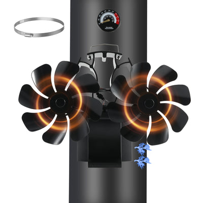 16 blades Magnetic Heat Powered 3-in-1 Fireplace Fan with Thermometer VODA SHOP