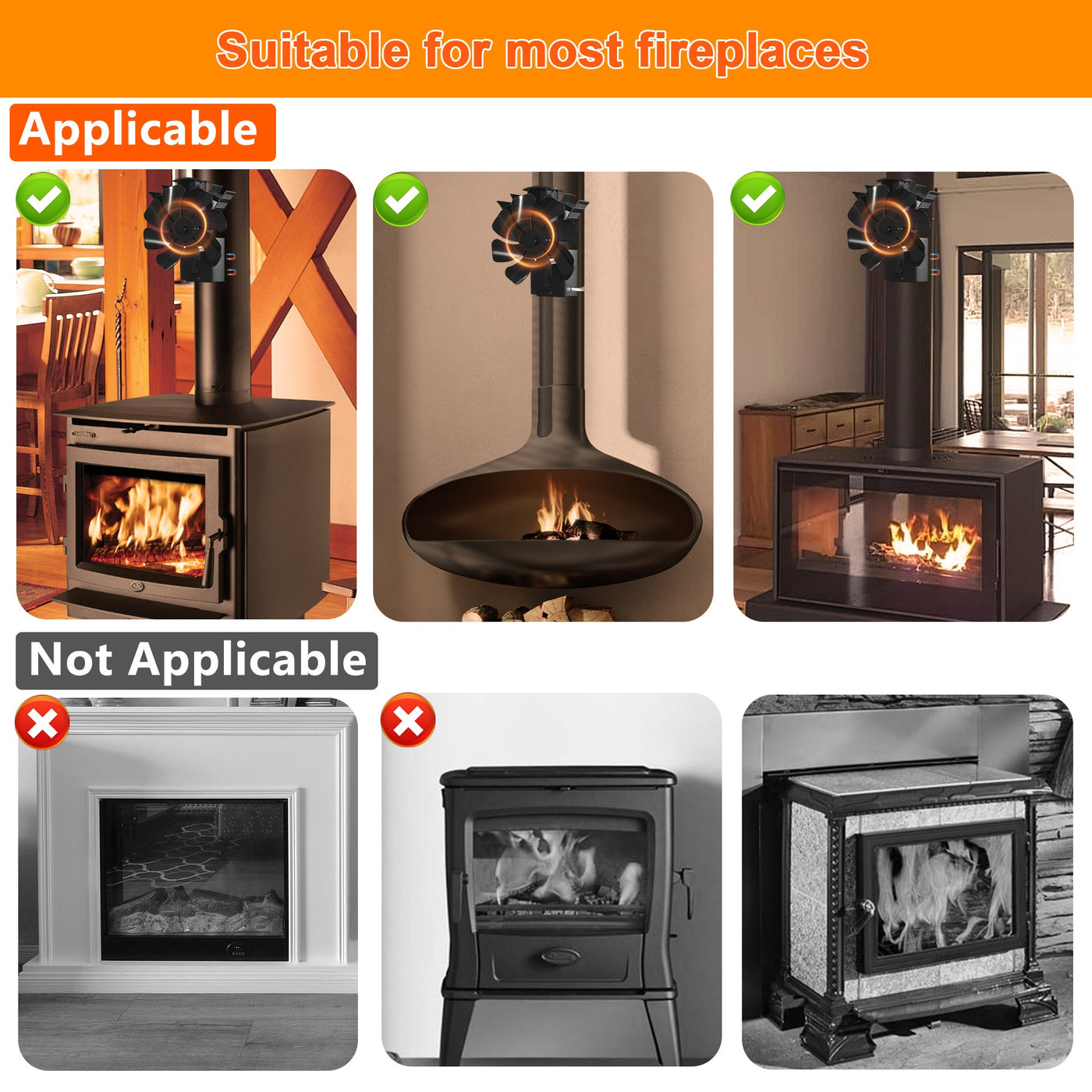 8 Blades Magnetic Stove Fan for Stove Pipe with Thermometer VODA SHOP