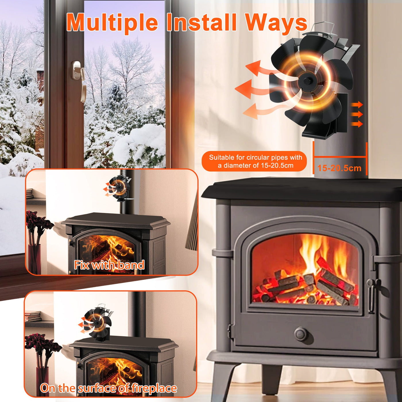 3-in-1 Fireplace Fan 6 Sheets Magnetic Oven Fan with Thermometer VODA SHOP