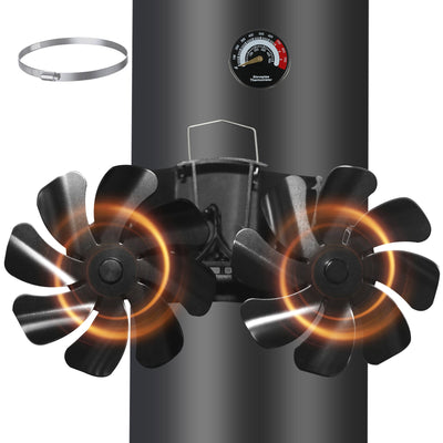 16 blades Magnetic Heat Powered Fireplace Fan with Thermometer VODA SHOP