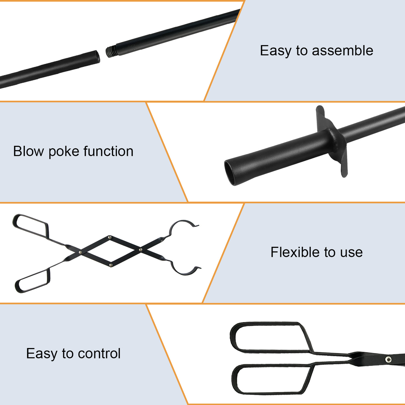 VODA Fireplace Accessories Fire Poker and Fireplace Tongs Set for Fire Pit Bonfire Wood Stove VODA SHOP