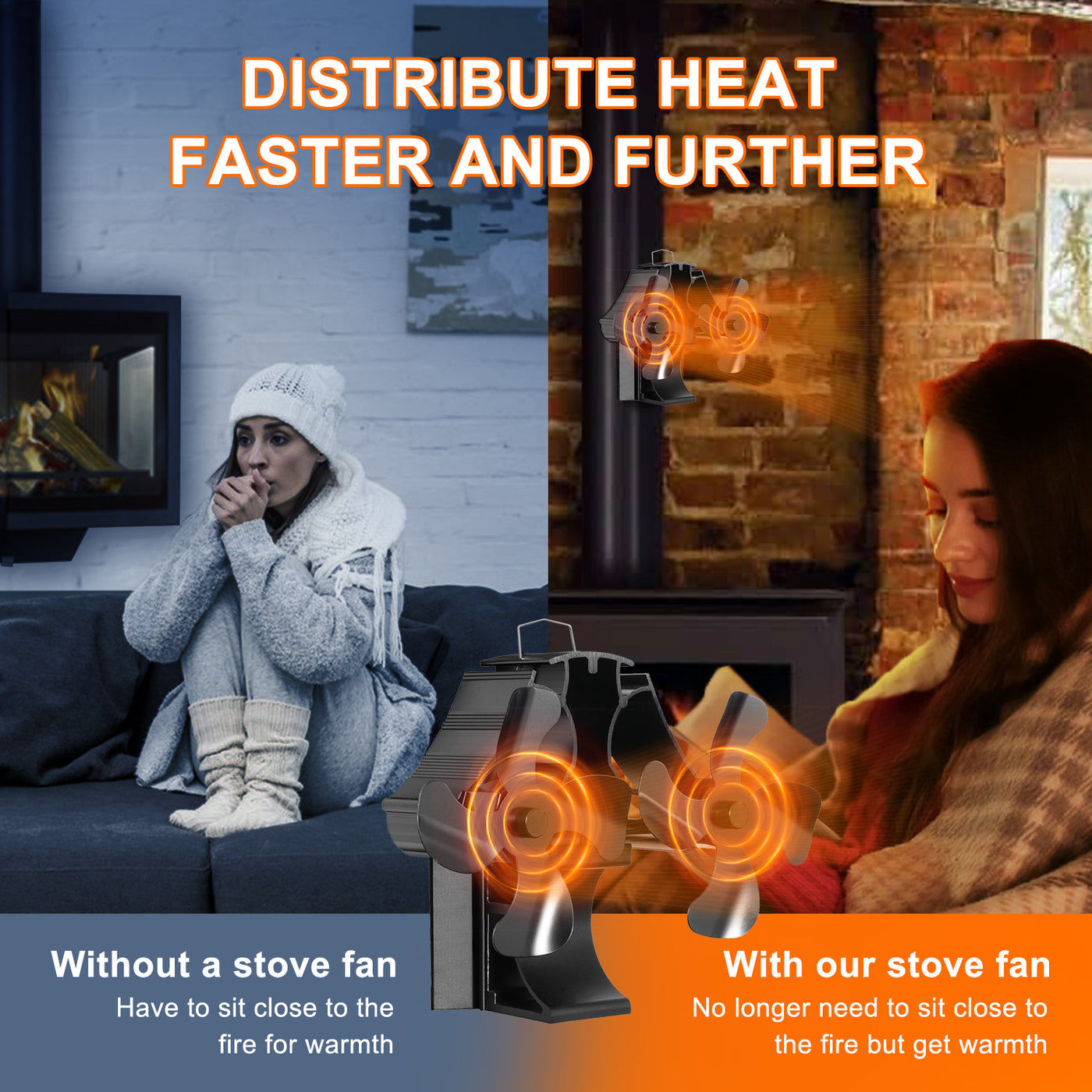 VODA Magnetic Wood stove Fan 3-in-1 without Power for Firewood/Fireplace/Stove Pipe VODA SHOP
