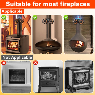 16 blades Magnetic Heat Powered Fireplace Fan with Thermometer VODA SHOP