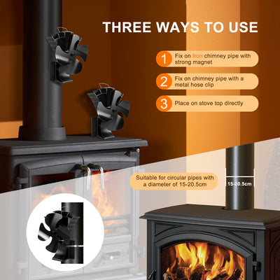 VODA 3-in-1 Wood Burning 4 Blades Heat Powered Fan with Magnet VODA SHOP