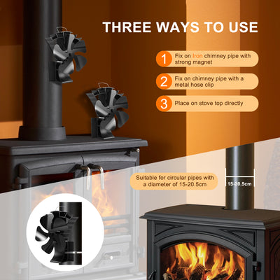 VODA Magnetic 5-Blade wood stove Chimney Fan3-in-1 Stove Fan with Adjustable Strap VODA SHOP