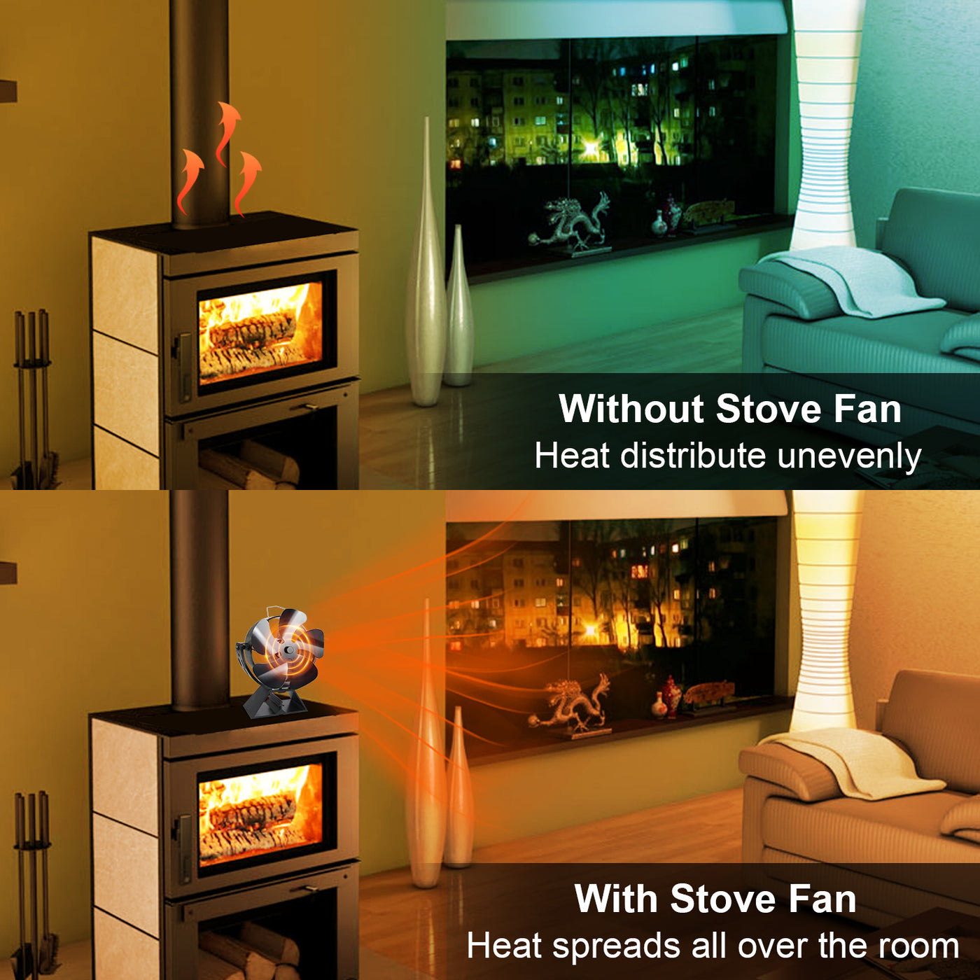 VODA Newly Designed 5 Blades Wood Stove Fan Heat Powered with 180°Adjustment Rotation VODA SHOP