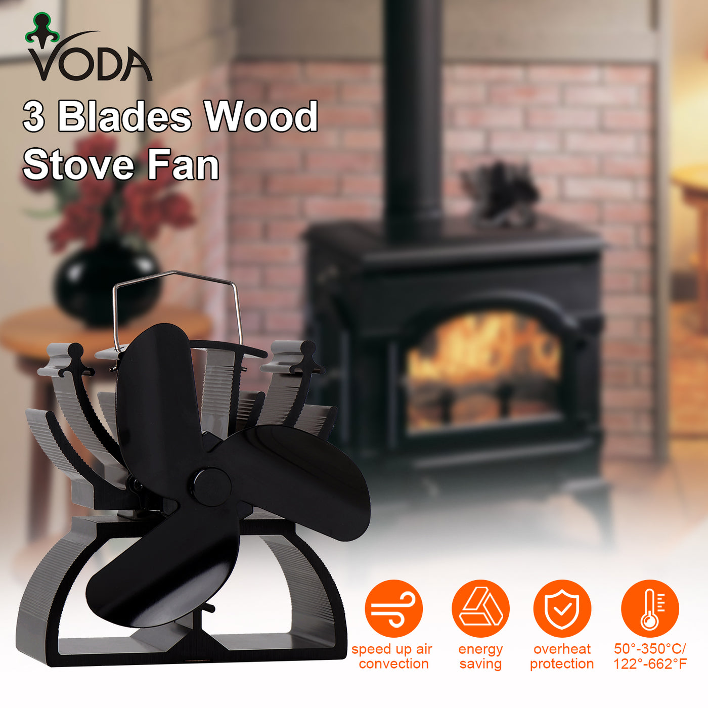 Mini Heat Powered Stove Fan VDSF633R VODA SHOP
