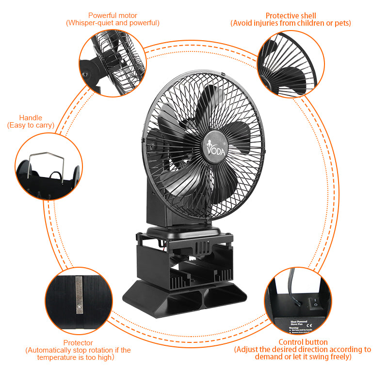 New Arrival Safety Heat Powered Oscillating Stove Fan with Shell Protection VDSF695RB VODA SHOP