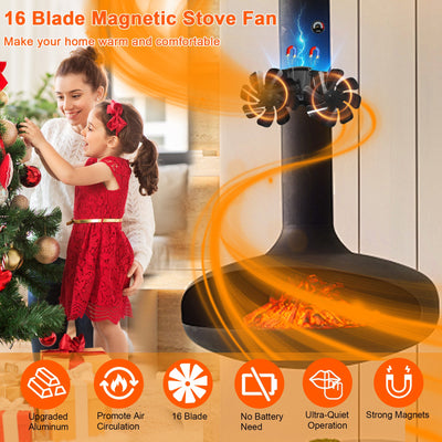 16 blades Magnetic Heat Powered Fireplace Fan with Thermometer VODA SHOP