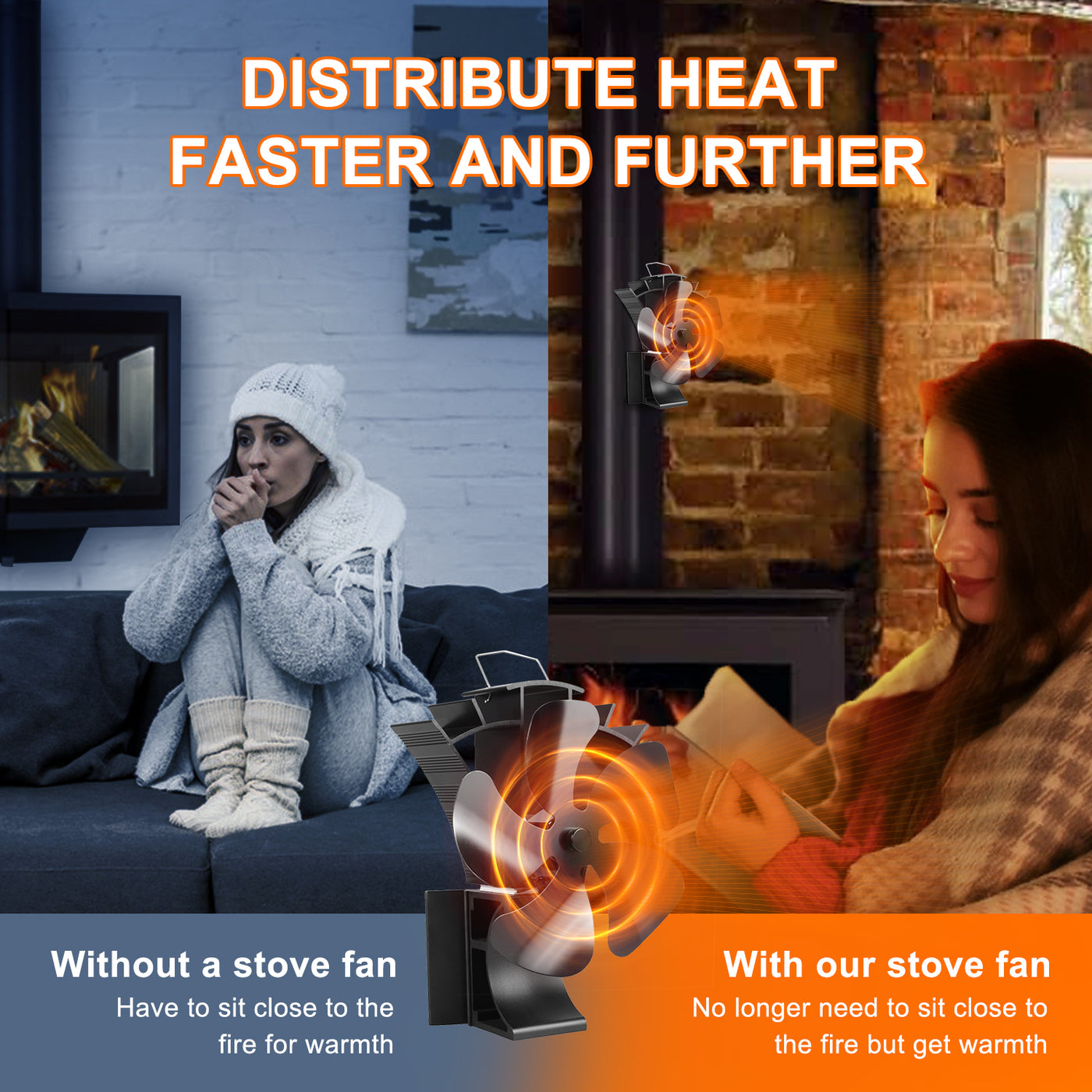 VODA Magnetic 5-Blade wood stove Chimney Fan3-in-1 Stove Fan with Adjustable Strap VODA SHOP