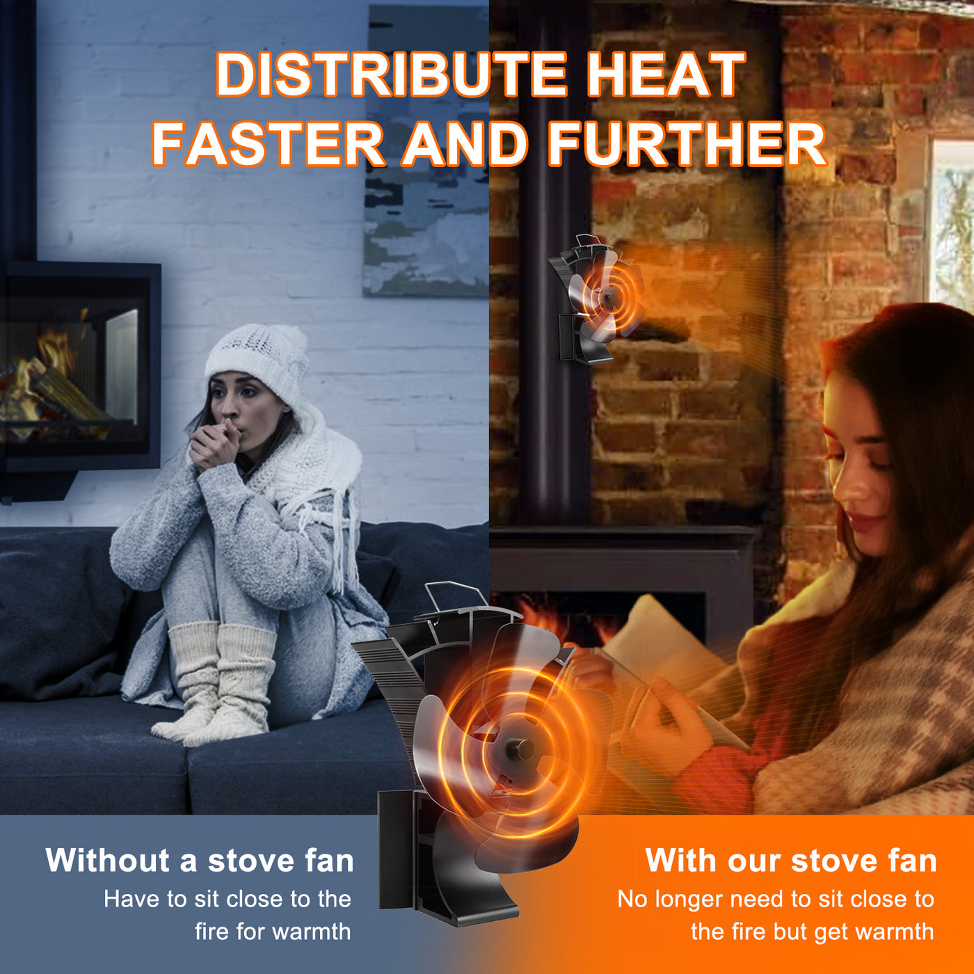 VODA 3-in-1 Wood Burning 4 Blades Heat Powered Fan with Magnet VODA SHOP