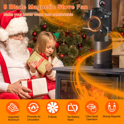 8 Blades Magnetic Stove Fan for Stove Pipe with Thermometer VODA SHOP