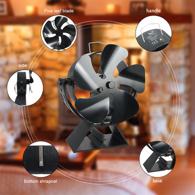 VODA Newly Designed 5 Blades Wood Stove Fan Heat Powered with 180°Adjustment Rotation VODA SHOP