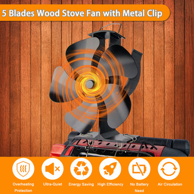 5 Blades for Buddy Heater Wood Stove Fan Heat Powered Stove Fan with Metal Clip VODA SHOP