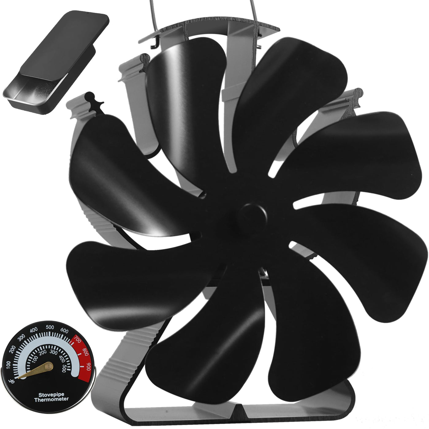 Heat Powered 8-Blade Stove Fan wtih Stove Thermometer & Aroma Pod for Wood Burning Stove/Pellet/Log Burner VODA SHOP