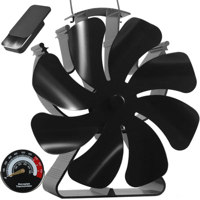 Heat Powered 8-Blade Stove Fan wtih Stove Thermometer & Aroma Pod for Wood Burning Stove/Pellet/Log Burner VODA SHOP