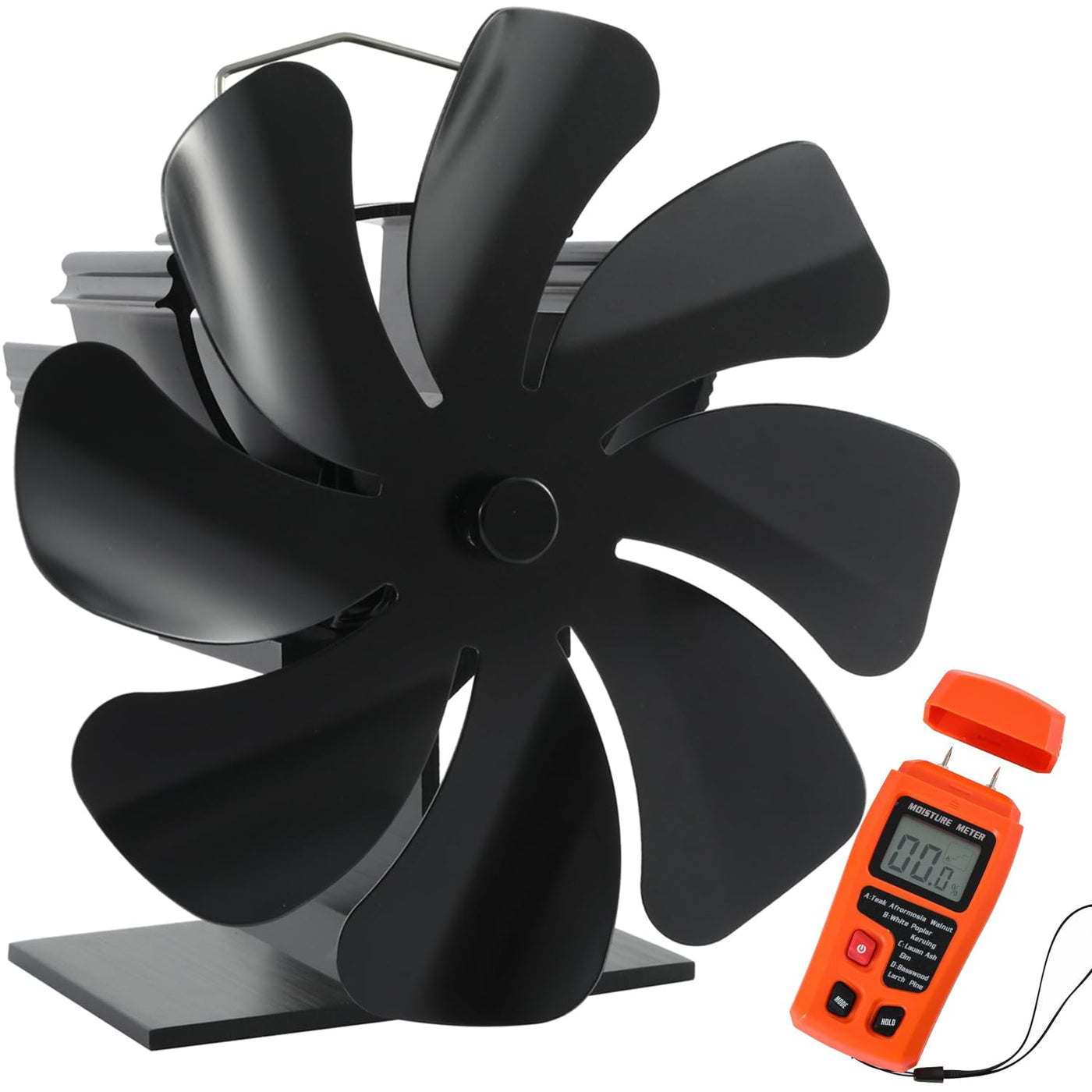 Mini Wood Stove Fan Heat Powered Stove Fan with Moisture Meter VODA SHOP