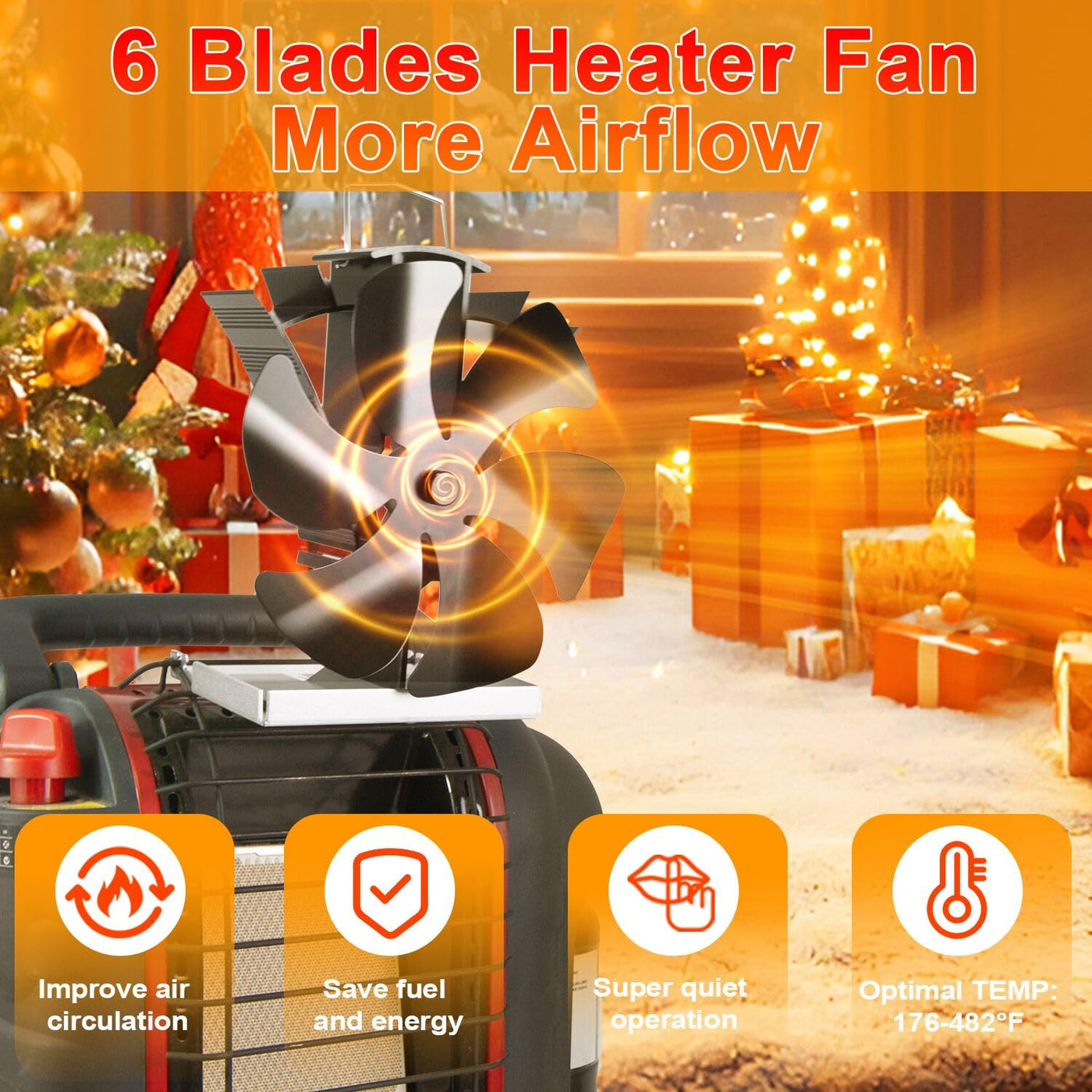 VODA Non Electric Thermoelectric Thermal Fan 6 Blades with Bracket & Stove Thermometer Accessories VODA SHOP
