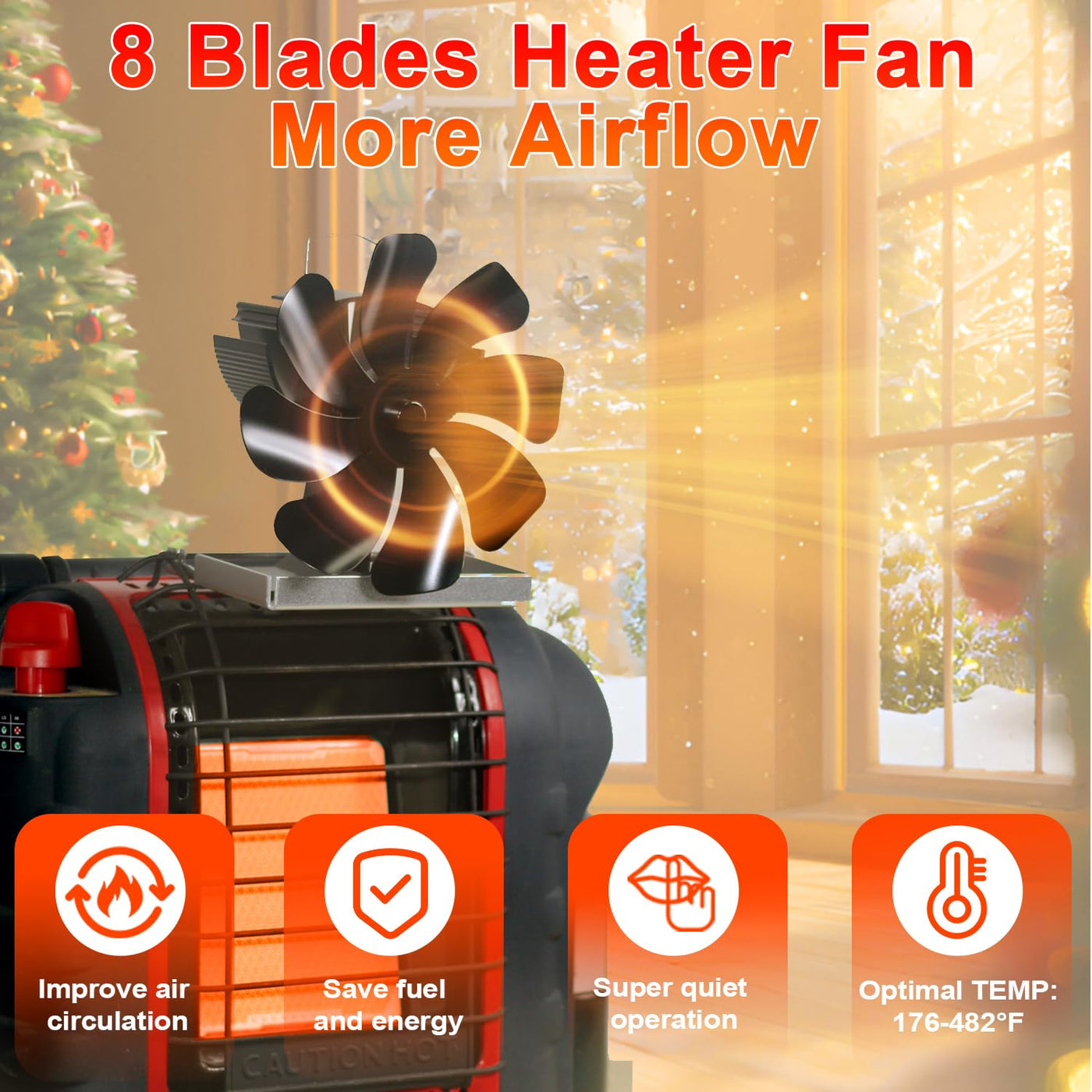 VODA Buddy Heater 8 Blades Heat Powered Activated Stove Fans with Bracket for Wood Burning Stoves VODA SHOP
