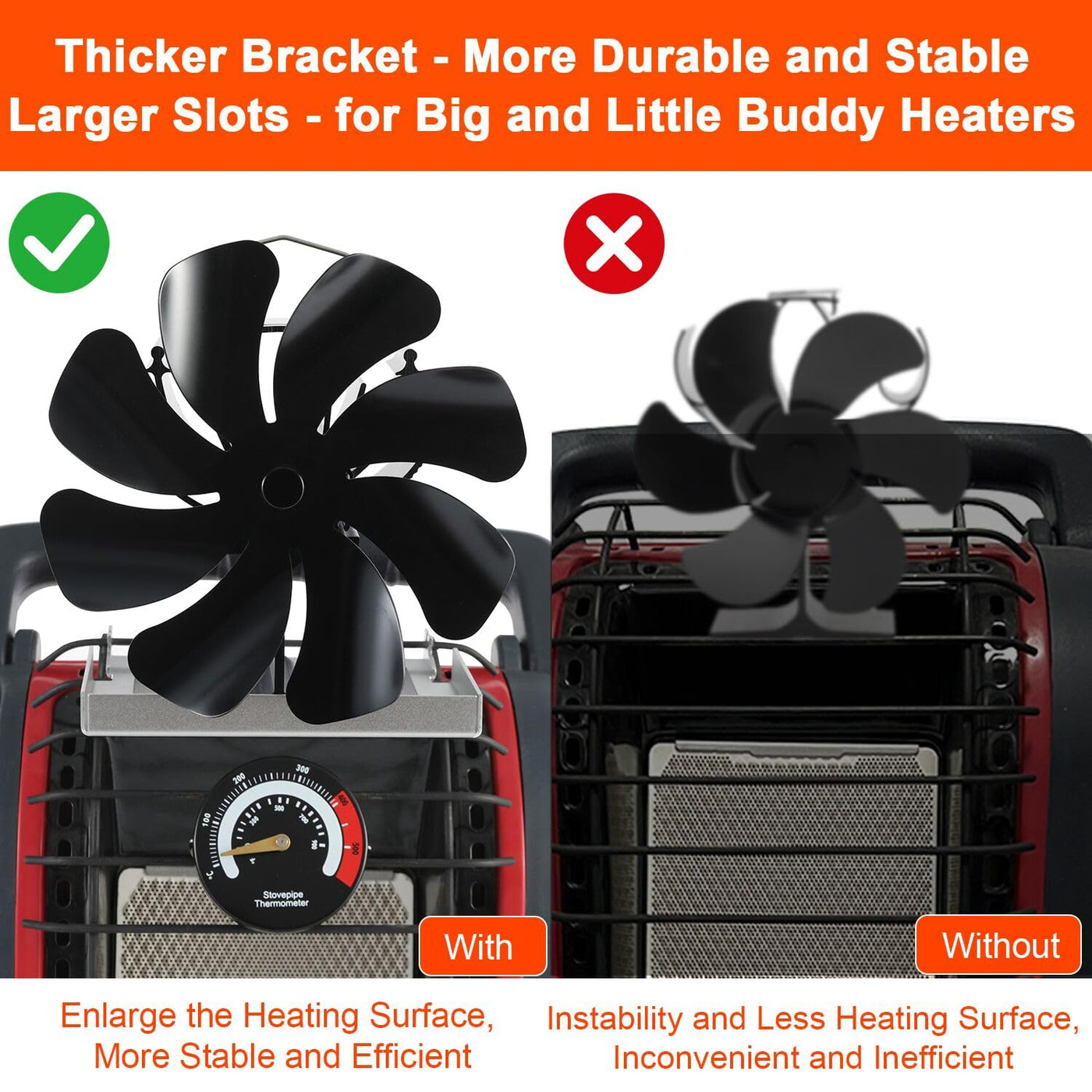 VODA Buddy Heater 8 Blades Heat Powered Activated Stove Fans with Bracket for Wood Burning Stoves VODA SHOP