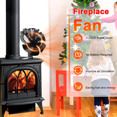 VODA 6 Blades Wood Stove Fan Heat Powered Fireplace Fans with Thermometer VODA SHOP