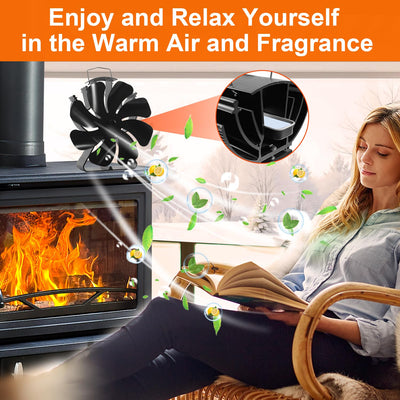 Heat Powered 8-Blade Stove Fan wtih Stove Thermometer & Aroma Pod for Wood Burning Stove/Pellet/Log Burner VODA SHOP