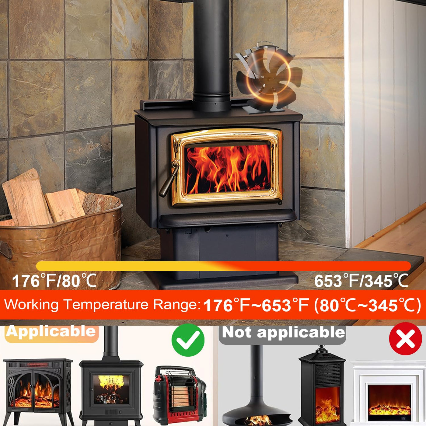 VODA Non Electric Thermoelectric Thermal Fan 6 Blades with Bracket & Stove Thermometer Accessories VODA SHOP