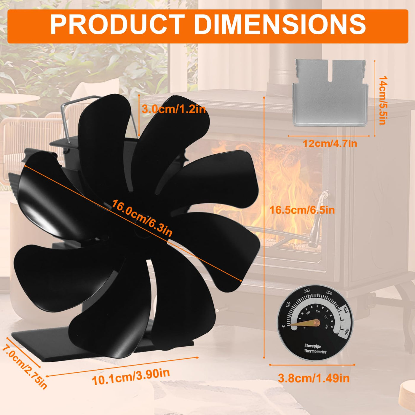 VODA Buddy Heater 8 Blades Heat Powered Activated Stove Fans with Bracket for Wood Burning Stoves VODA SHOP