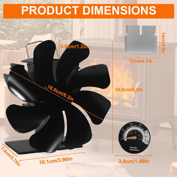 VODA Buddy Heater 8 Blades Heat Powered Activated Stove Fans with Bracket for Wood Burning Stoves VODA SHOP