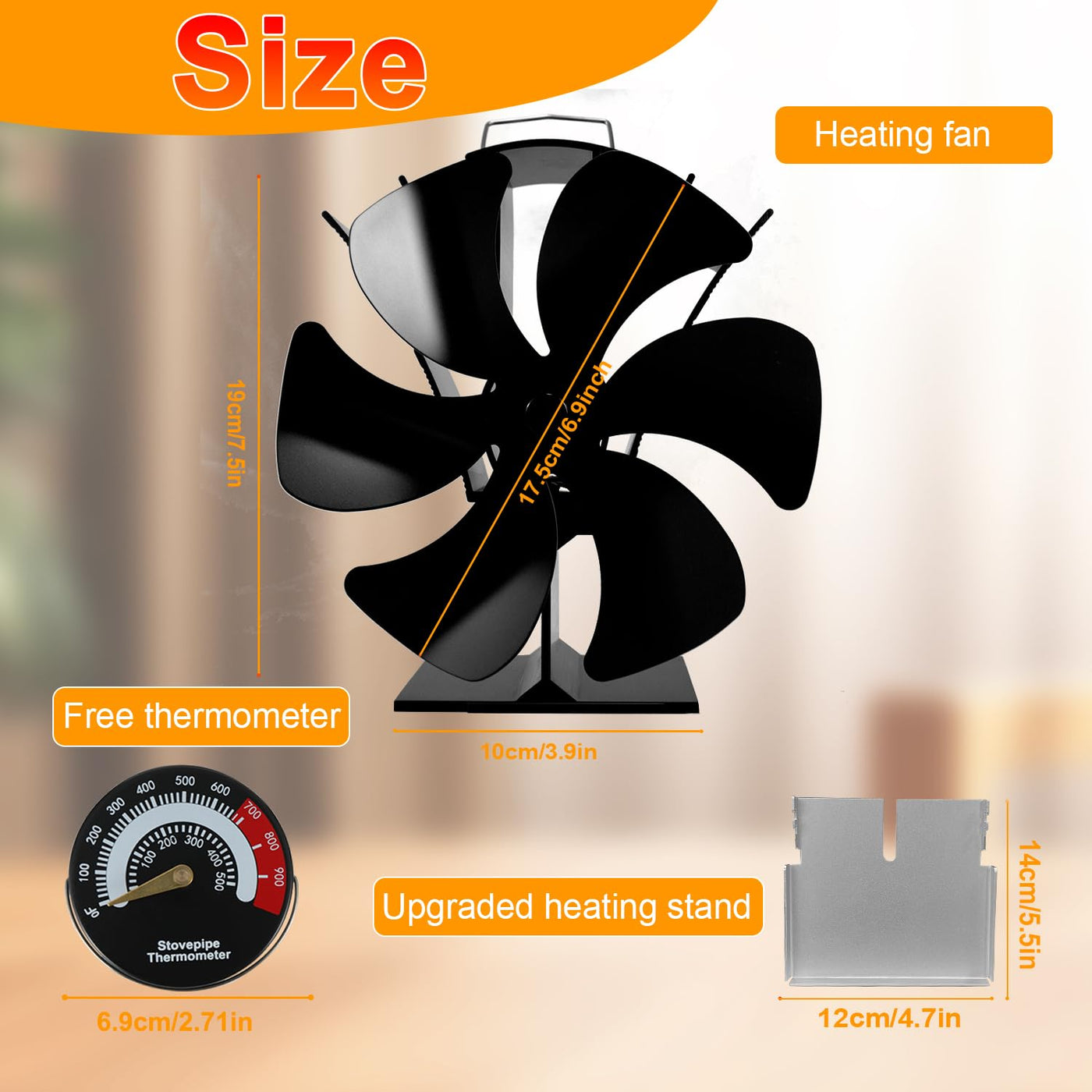 VODA Non Electric Thermoelectric Thermal Fan 6 Blades with Bracket & Stove Thermometer Accessories VODA SHOP