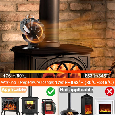 VODA 6 Blades Wood Stove Fan Heat Powered Fireplace Fans with Thermometer VODA SHOP