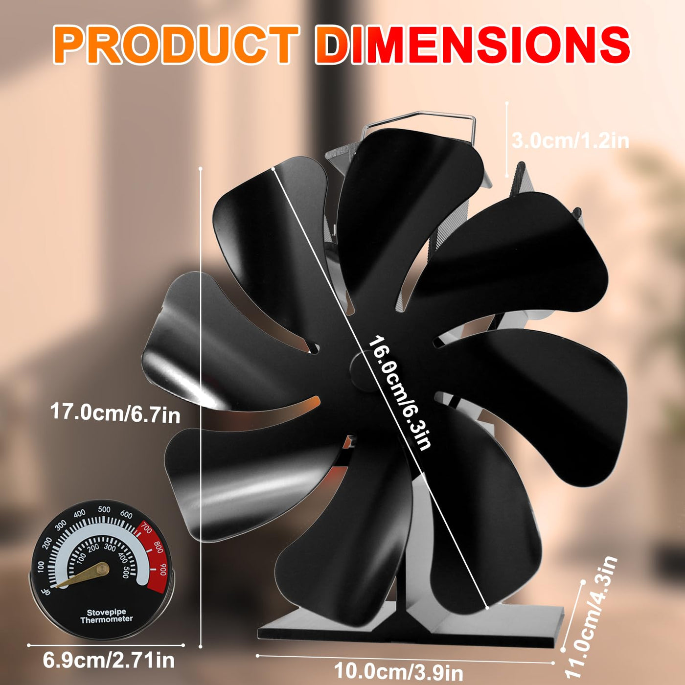 VODA 8 Blades Heat Activated Thermal Fan with Stove Thermometer for Wood Burning Stove/Pallet/Log Burner VODA SHOP