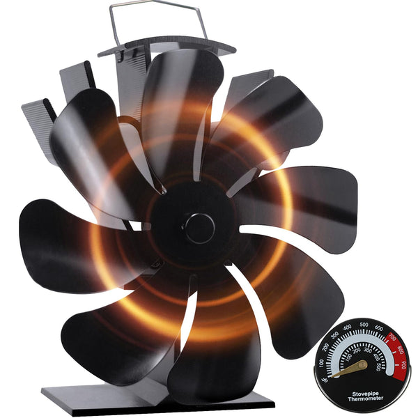 VODA 8 Blades Heat Activated Thermal Fan with Stove Thermometer for Wood Burning Stove/Pallet/Log Burner VODA SHOP
